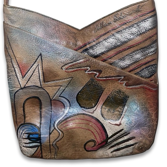 Vintage cross body purse hand painted leather bag by Allan Edward 80s 90s - Picture 2 of 5